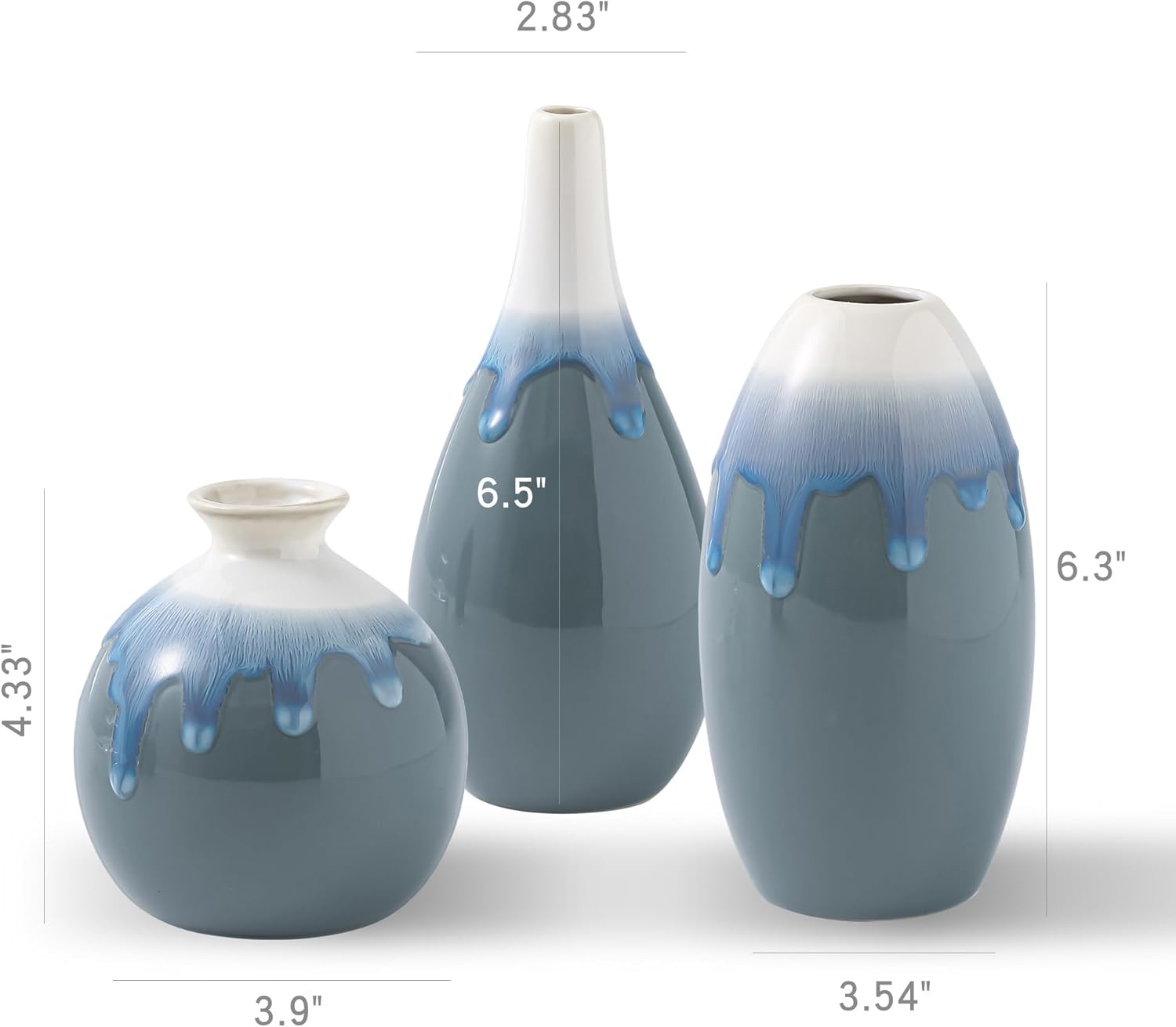 Ceramic Vase Set of 3, Farmhouse Decor, Home Decorative Vases for Kitchen, Bedroom, Office, Living Room, Bathroom, Shelf Centerpiece Table, Terracotta Pottery Vases Set Gift Blue - Image 4