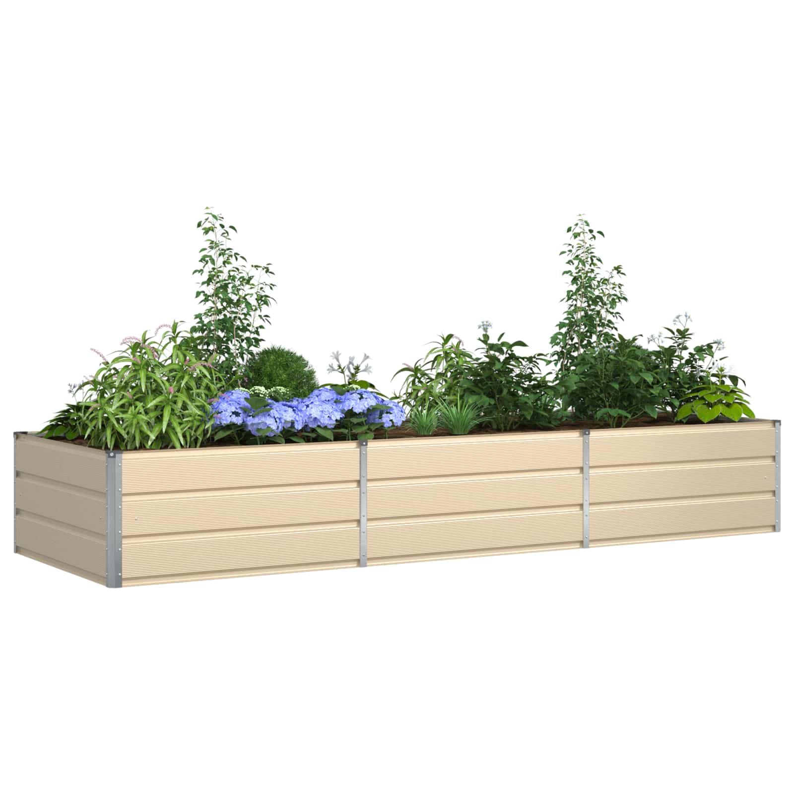 Macetero marfil 290 x 100 x 45 cm, bancal alto de acero galvanizado para jardín y terraza, gran jardinera impermeable para flores y hierbas, diseño moderno