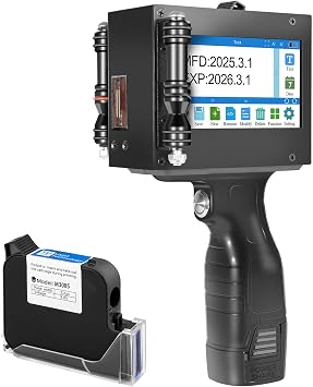 Portable Handheld Inkjet Printer with Black Quick-Drying Ink Cartridge for Text/Date/Logo/Batch Number/QR Code/Barcode, 4.3-inch Touch Screen, Print Height 0.08-1 Inch ZM-C880