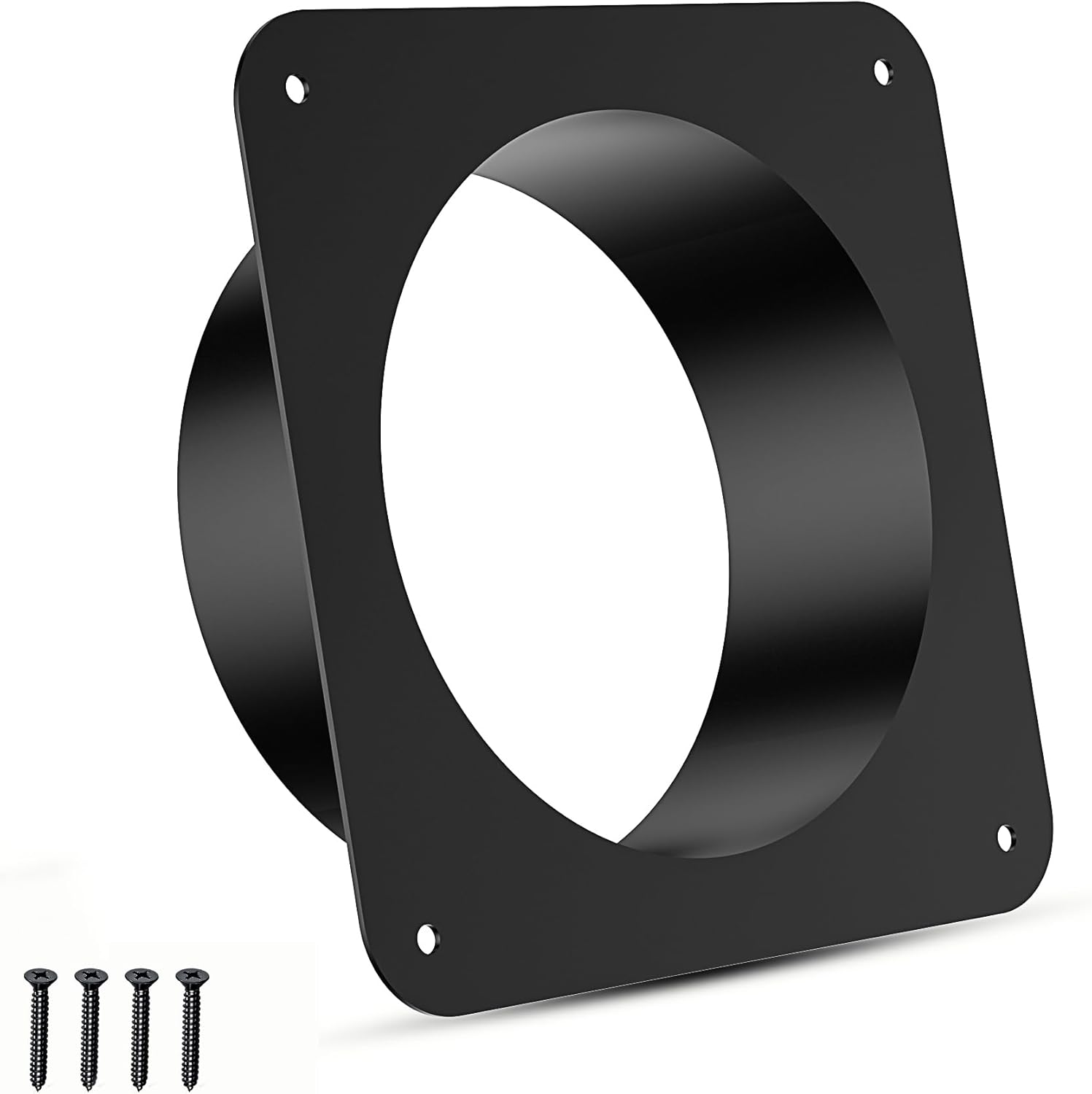 6 Inch Duct Connector Flange, Dryer Vent Connector Fittings, Metal Square to Round Straight Ducting Plate for Heating, Cooling and Ventilation Systems, Black