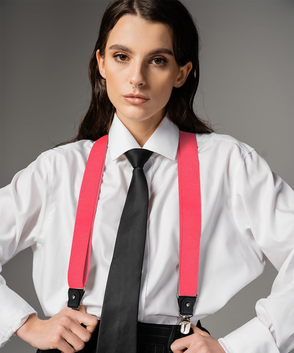 Convertible Suspenders with Interchangeable Clip & Button End Styles, Elastic Y-Back