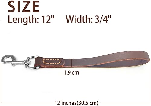 Miniatura 5 de Correa corta de cuero para perro, correa de tráfico fuerte para mascotas con gancho de metal resistente de 360º, correa corta para perros grandes,