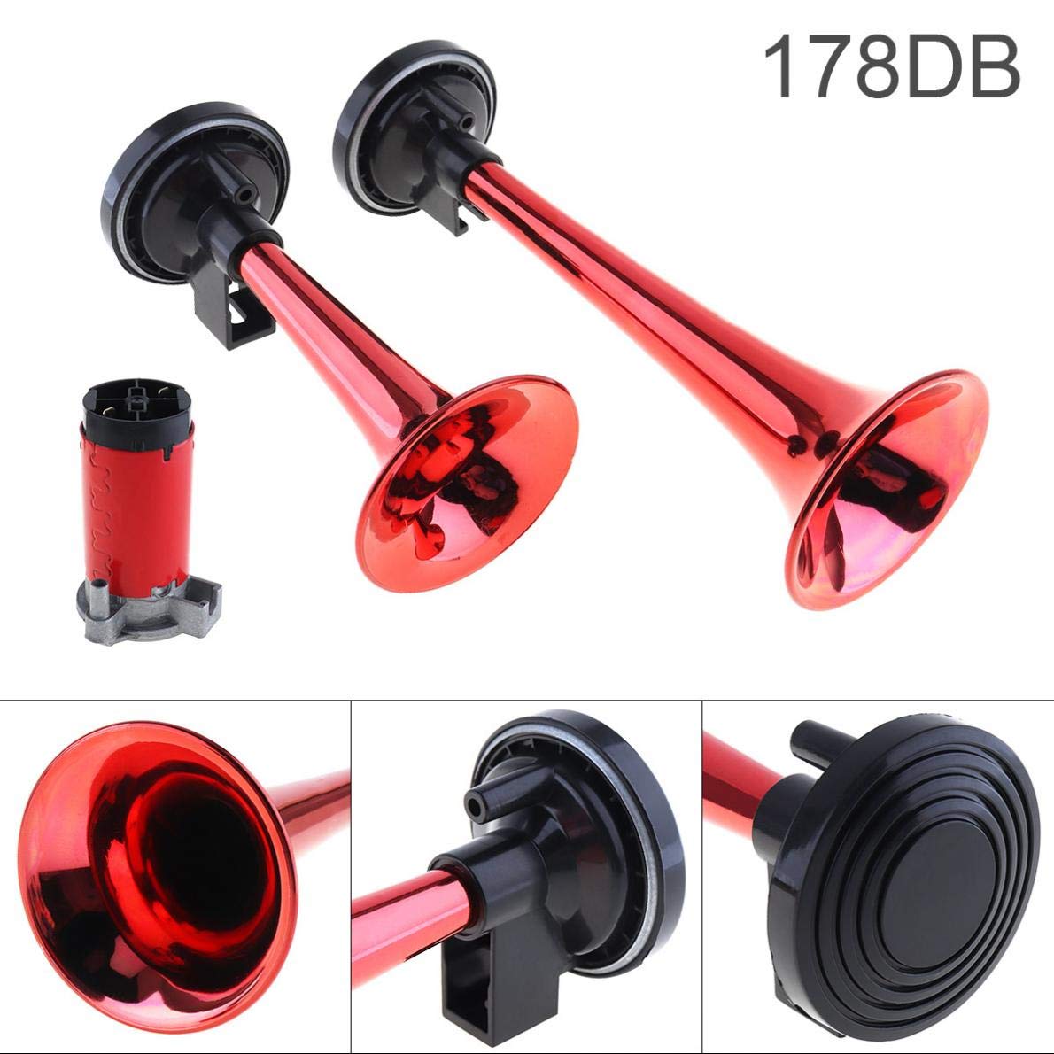 SalaBox-Accessories - 12V 178dB Super Loud Dual Tone Air Horn Set Trumpet Compressor for Auto Car Motorcycle Boat Truck Train