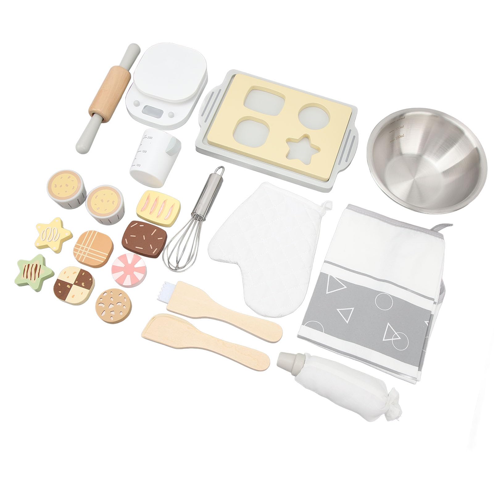 Giocattoli da Cucina in Legno Giocattoli per il Mento dei Bambini Utensili da Cucina per Bambini Set da Gioco per Dolci Bilancia Elettronica con Misurino in Legno di Faggio e Metallo Educativi