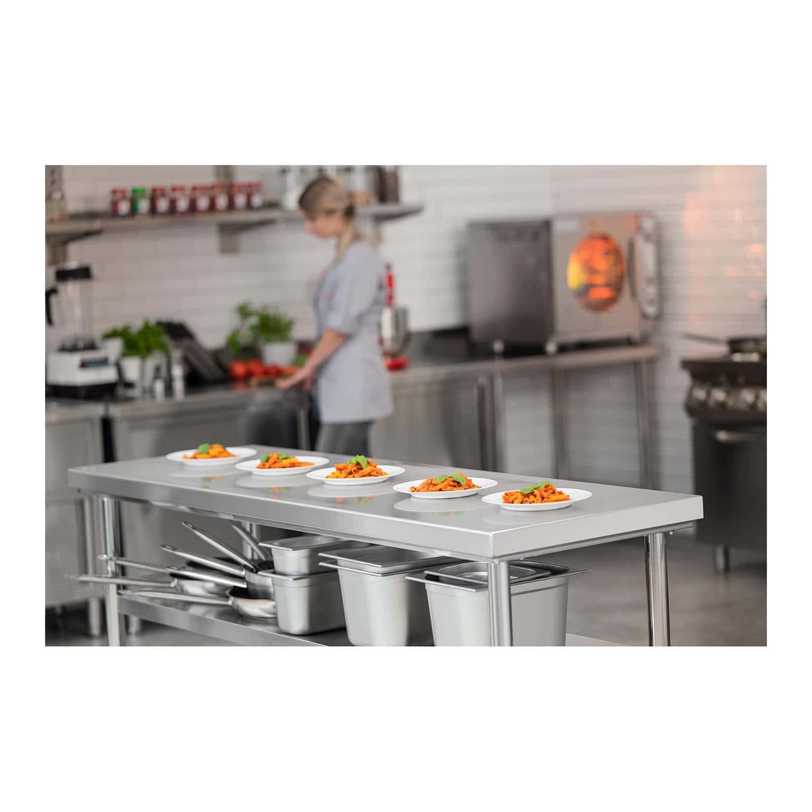 Royal Catering Mesa De Acero Inoxidable para Hostelería RCWT-180X60-3L-E (Acero Inoxidable, Capacidad de Carga: 500 kg, 60 x 180 cm)