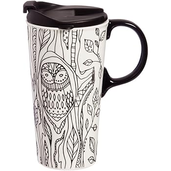 Amazon Com Cypress Home Forest Friends Owl Coloring Book Ceramic Travel Coffee Mug 17 Ounces Coffee Cups Mugs