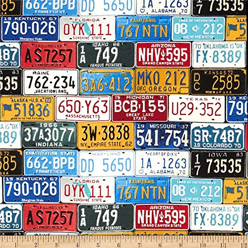 Timeless Treasures License Plates Multi, Fabric by the Yard