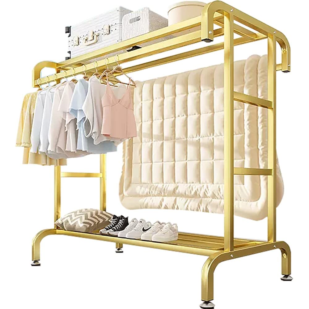 Aycdl B Freestanding Garment Rack With Wheels, Double Rail And Storage Shelf For Hanging Clothes, Multifunctional Design,-80 * 50 * 150Cm