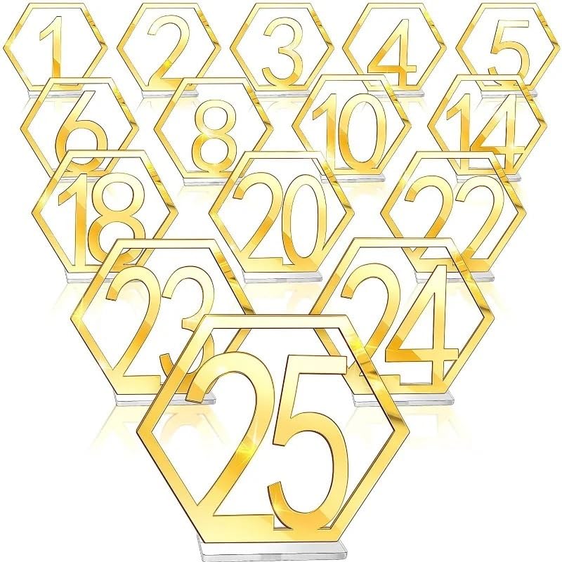uchwyty na numery stolików, 10 szt. kartek na stół weselny, sześciokątna pusta karta z numerem miejsca, miejsce w lustrze, przyjęcie urodzinowe(Gold,Number31 40)