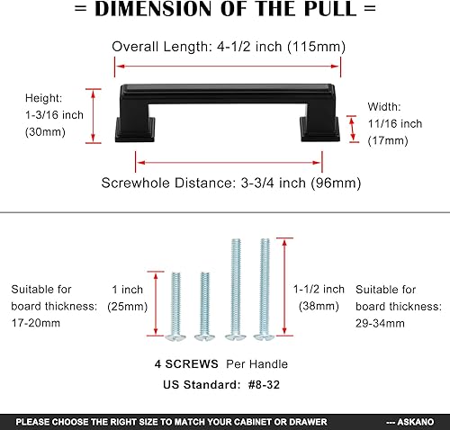 Miniatura 6 de Paquete de 10 tiradores de gabinete de 3-34 pulgadas, tiradores negros mate para gabinetes, accesorios de cocina negros para gabinetes, cajones