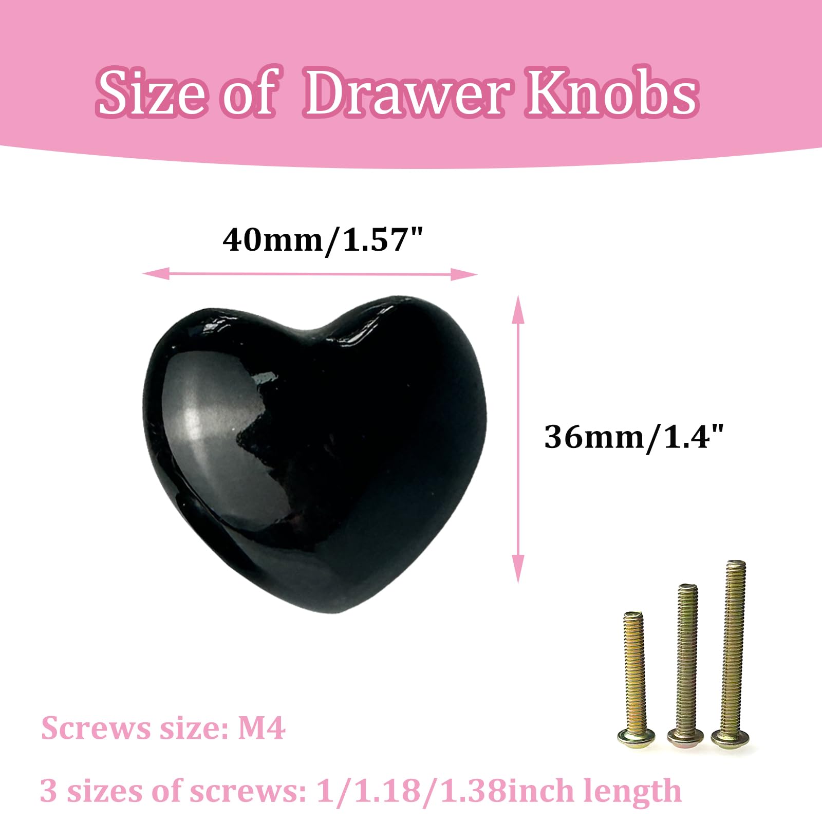 Mimhooy 4 Pack Black Ceramic Heart Shaped Drawer Knobs - Decorative Cabinet and Cupboard Pulls - Image 3