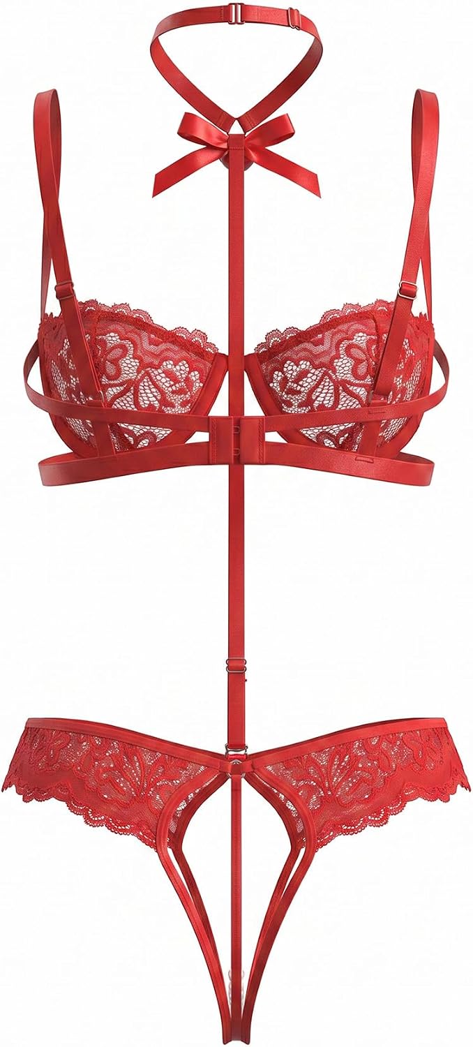 Women's Sexy Lingerie Lace Push Up Bra Set Sheer