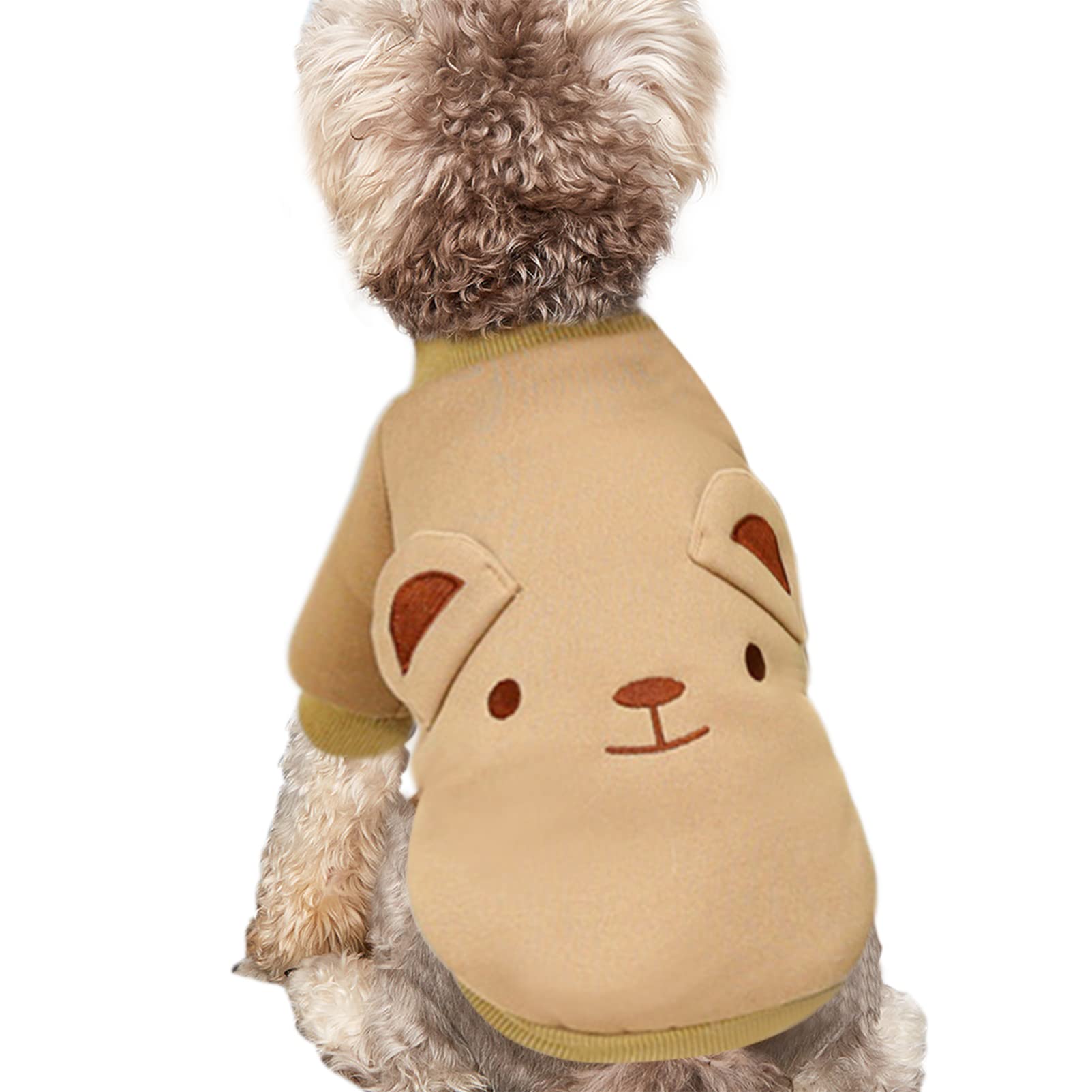 JOUHOI Cute Dog Clothes for Small Dogs Winter Sweater Warm Puppy Outfit Soft Stretchy Pet Sweatshirt Print Cat Clothe,Brown,X-Small