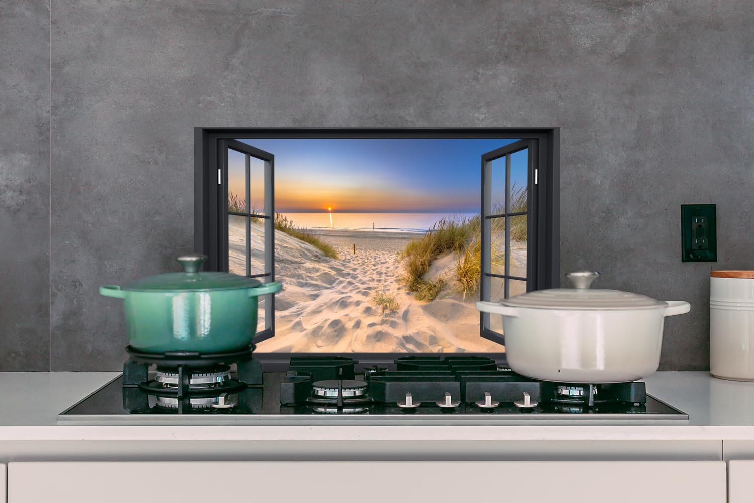 KitchenYeah© Crédence Cuisine 60x40 cm Aluminium Accessoire Déco Protège Mur Plaque Protection Anti Éclaboussure Évier Fenêtre - Plage - Coucher de Soleil - Mer - Nature