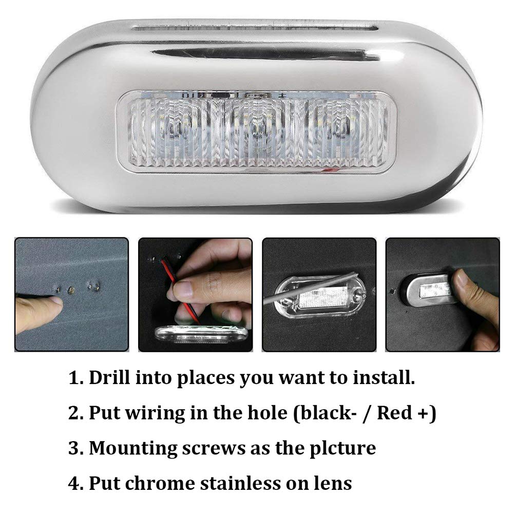 Lampada per scale 12V DC LED Passerella Luce di cortesia Forma ovale Ci sono tre perle di lampada in una lampada IP67 Impermeabile per Marine Boat RV(caldo)