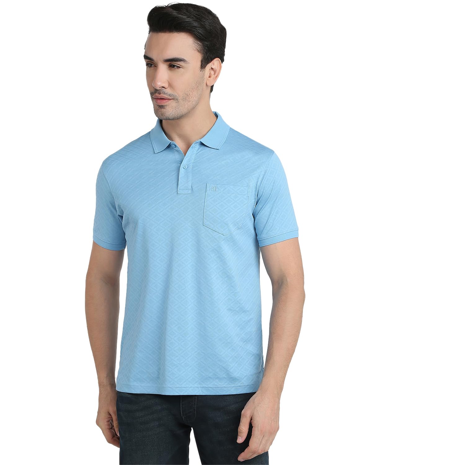 Raymond Men Regular Fit Jacquard Pattern Pure Cotton Half Sleeve Polo Neck Casual T-Shirt-picture-13