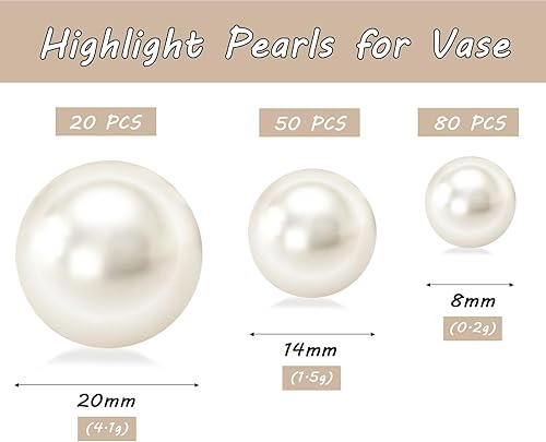 Miniatura 2 de 150 cuentas de perlas de imitación pulidas en crema sin agujeros para decoración de relleno de jarrones, rellenos de perlas de plástico para