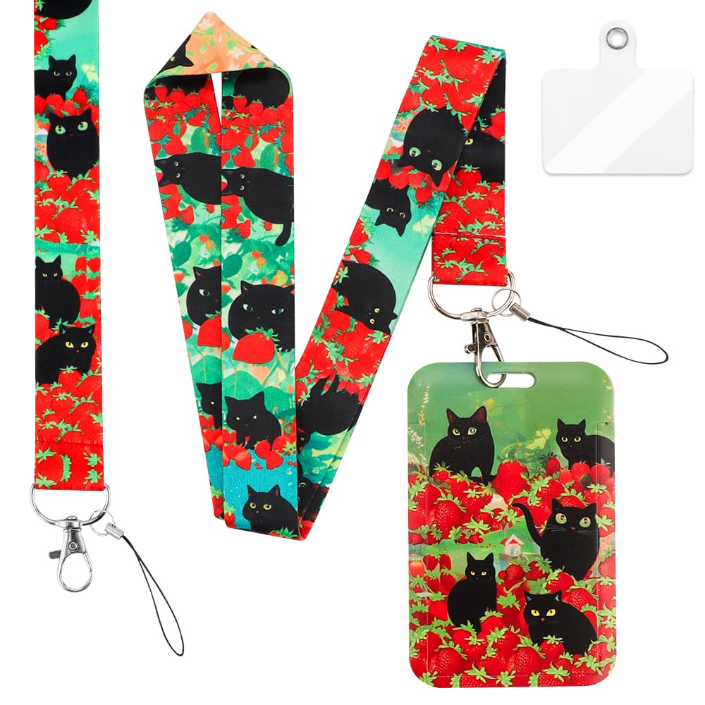 Personality Cat Lanyard ID Badge Holder, Lanyard with Card Holder for Women Men Nurse Teachers Students in Daily Life and Office Scenarios (Red)