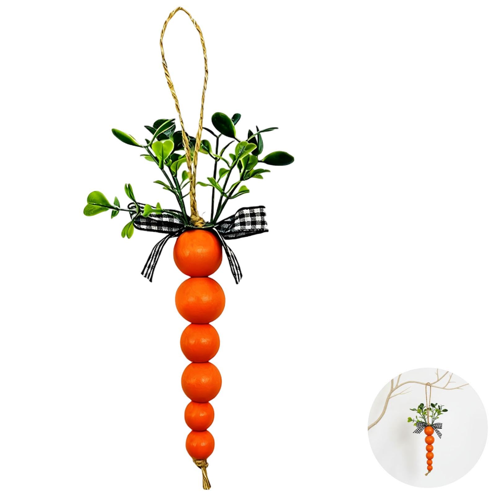 12 Stück Karottenanhänger, österliche Holz-Hängedekorationen, 13,5 cm kreative Perlenanhänger mit grünen Blättern, Orange, Grün, Schwarz und Weiß, für Festfeiern und Wohnraumdeko
