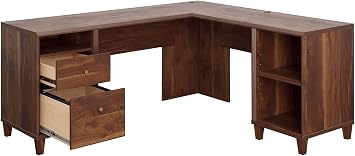 Sauder Willow Place L-Shaped Home Office Desk, Grand Walnut Finish