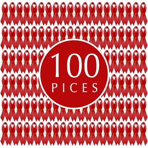 Image of Curvier 100PCS Red Satin Ribbons for Red Ribbon Week HIV and AIDS Awareness Ribbon Pin