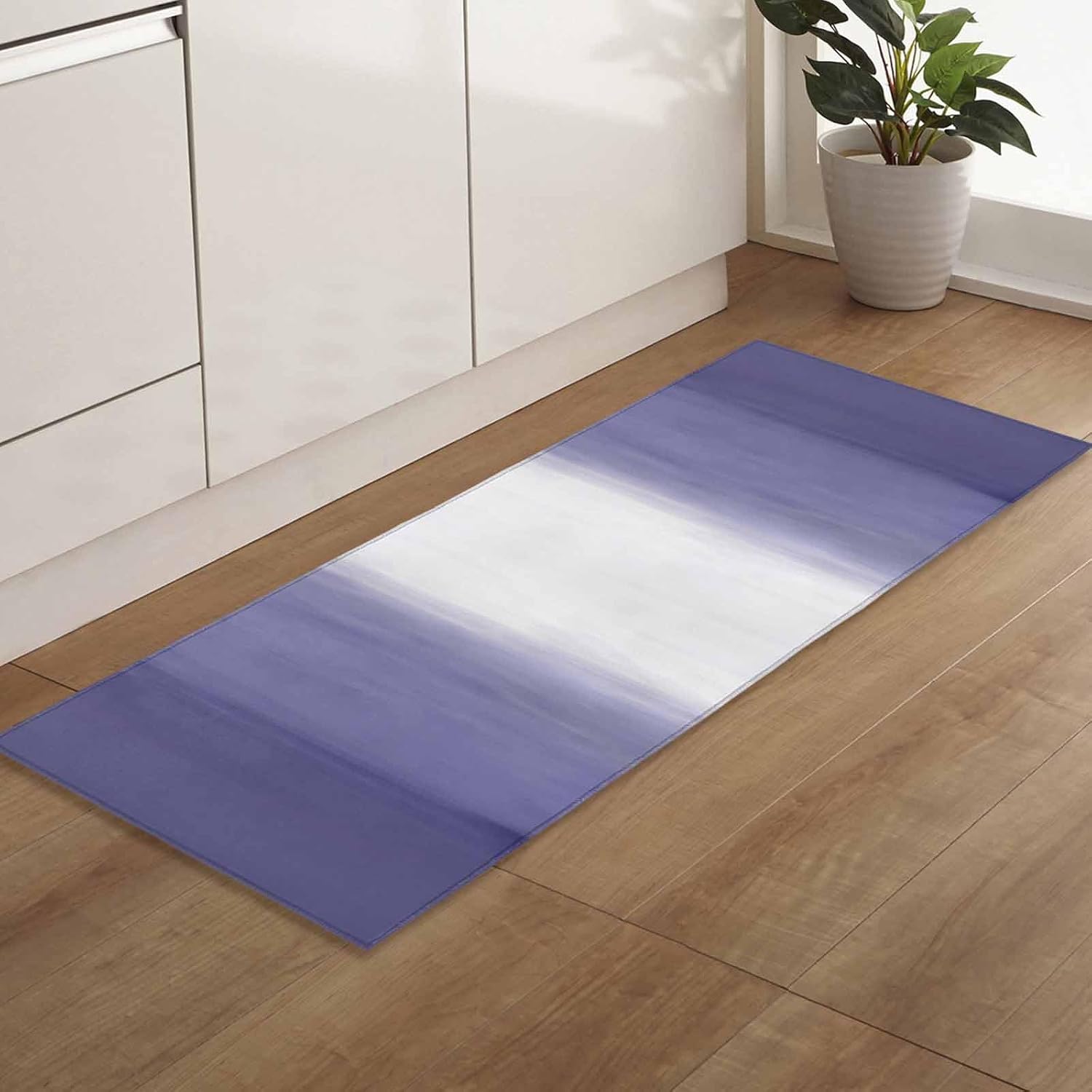 Teamery Kitchen Mats for Floor Gradient Purple Watercolor Washable Non Slip Kitchen Rugs 1PCS, Modern Minimalist Art Absorbent Standing Mats for Sink Bathroom Office Living Room 15.7x47.2in