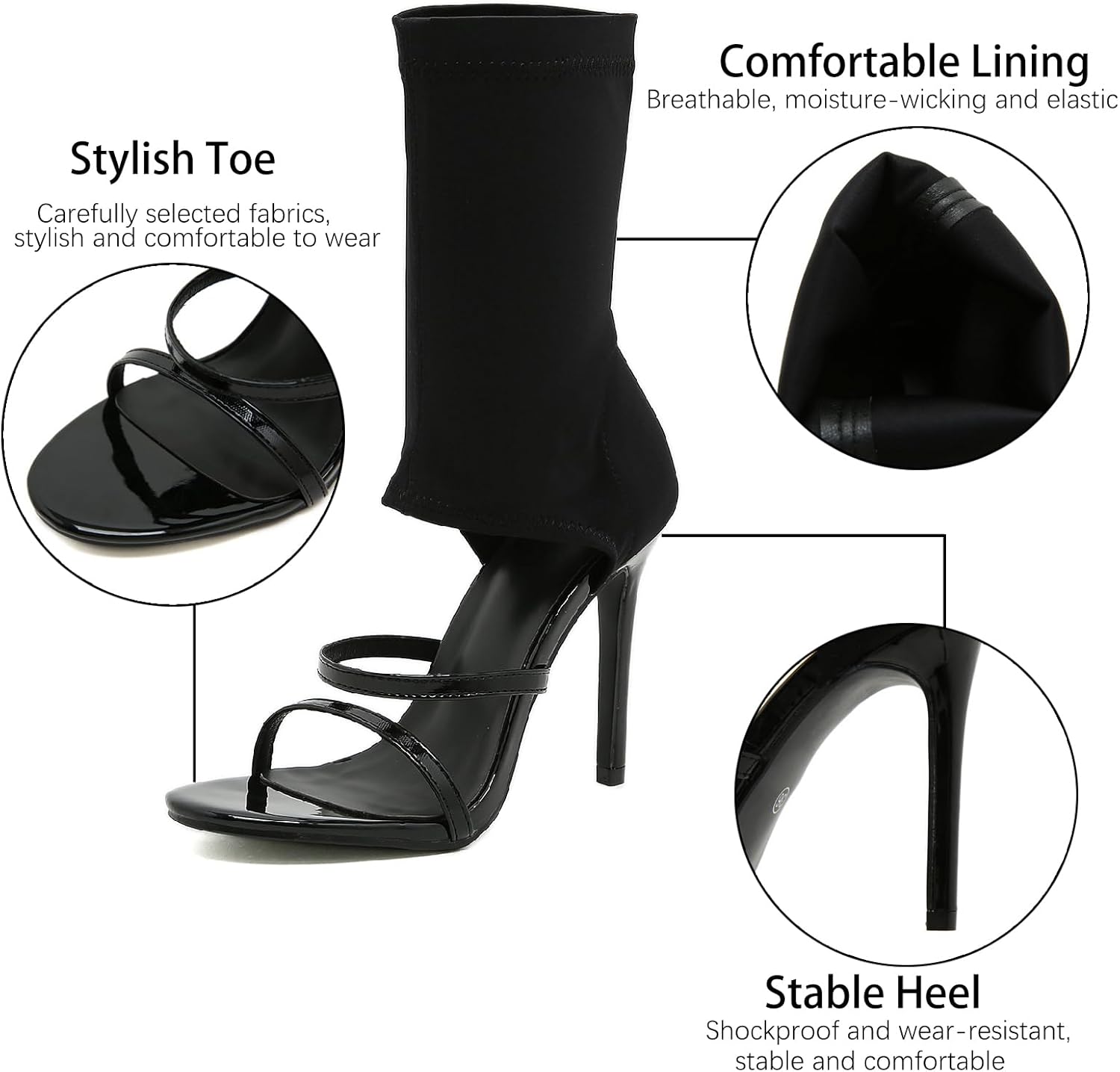 Women's High Top Stiletto Gladiator Sandals Sexy Open Toe Comfortable Stretchy Cloth High Heels Summer Booties for Wedding Party Dress Sandal Boots - Image 5