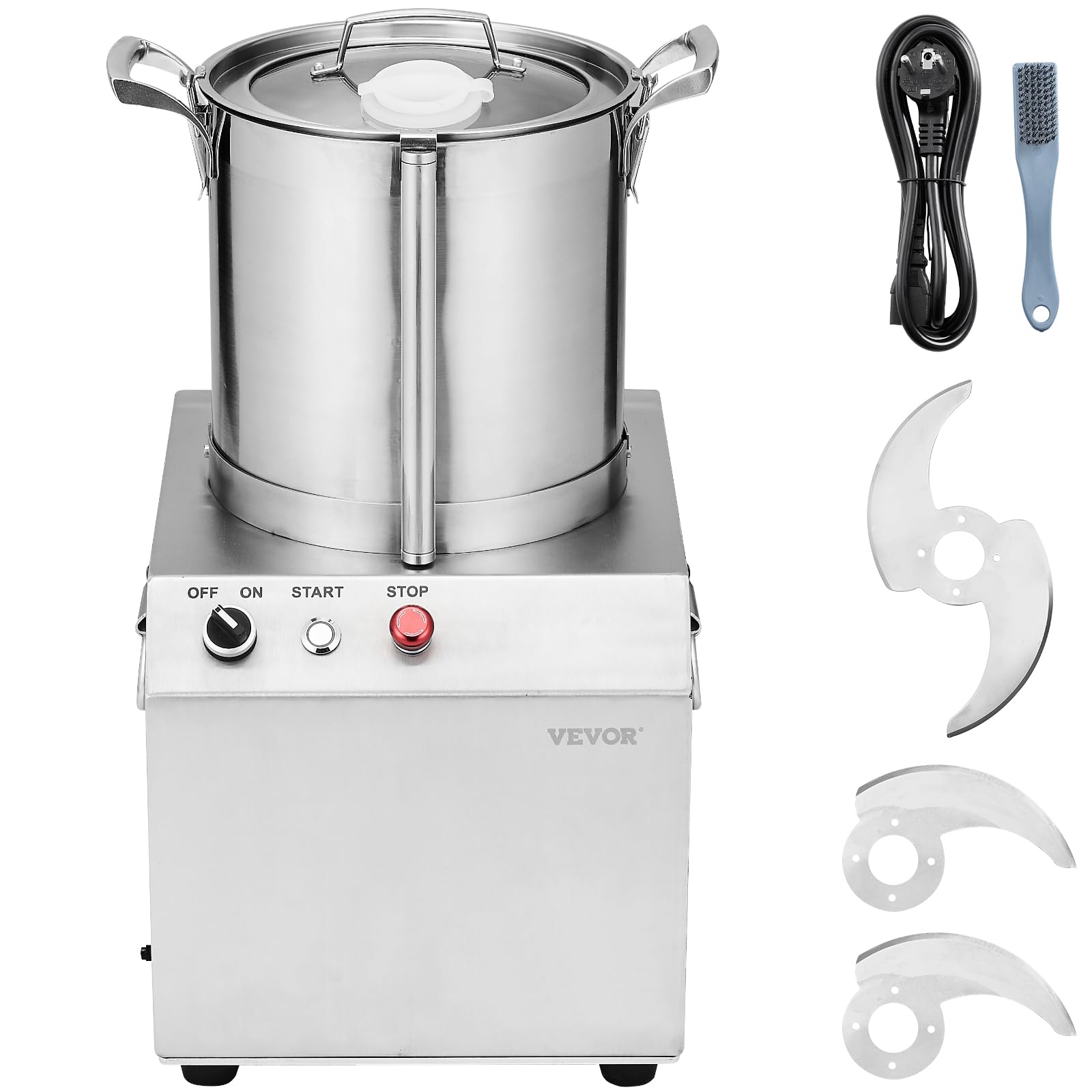VEVOR Procesador de Alimentos y Picadora de Verduras, Acero Inoxidable de Grado Alimenticio 10 l con 2 Cuchillas Curvas S Adicionales, para Picar Verduras, Frutas, Granos y Nueces, 360 x 355 x 565 mm