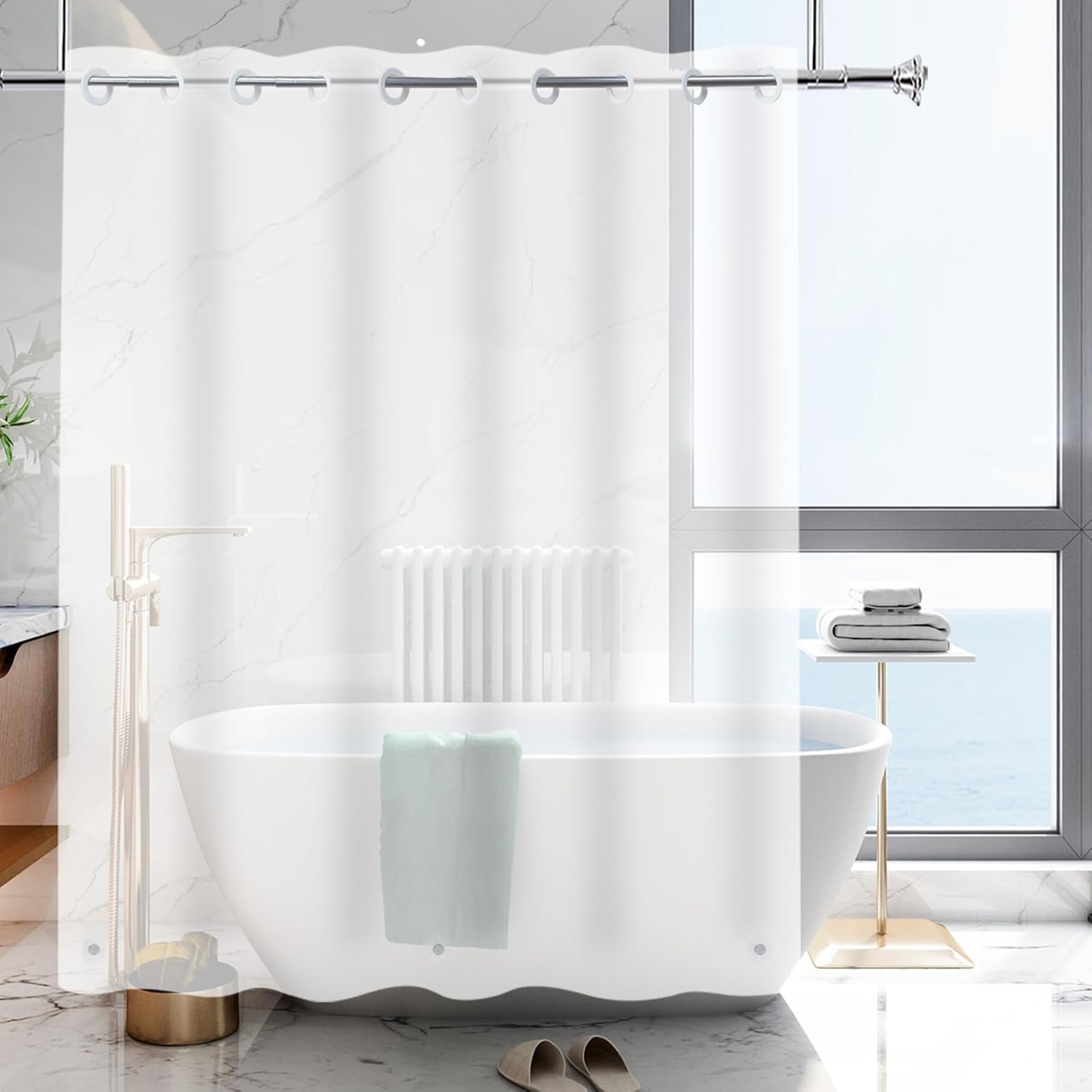 YISURE No Hook Extra Long Shower Curtain Liner 96 Inches, Frosted Hookless PEVA Plastic Waterproof Heavy Duty Bathroom Curtain Hook Free Shower Liner 72x96 Inches