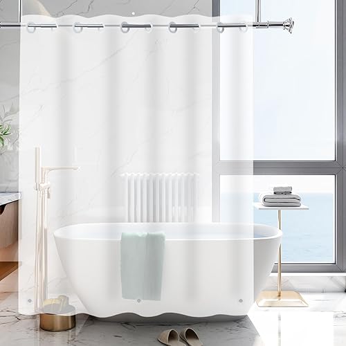 Miniatura 12 de YISURE Forro de Cortina de Ducha de Medio Tamaño Sin Necesidad de Ganchos 36x74 pulgadas, Tamaño de Cabina Transparente PEVA Plástico Impermeable