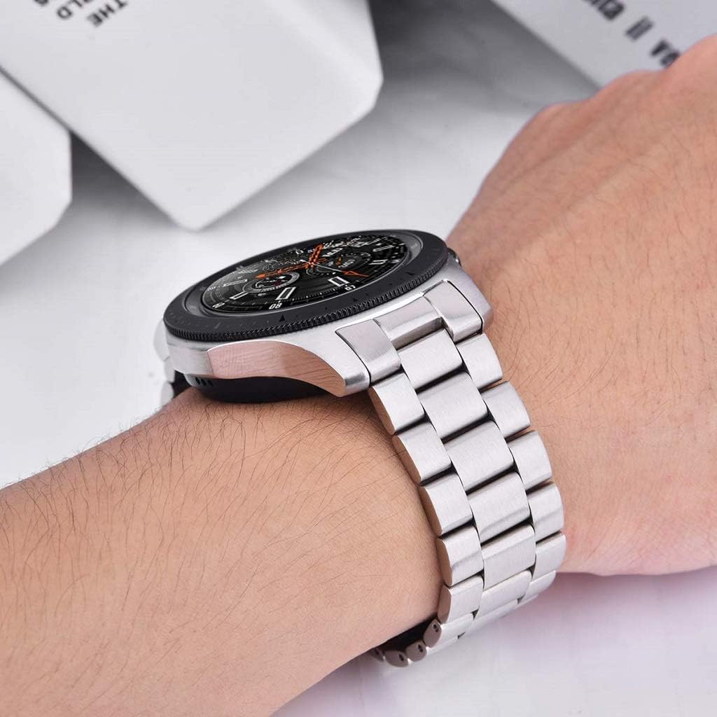 Lіmіtеd Stосk V-MORO Strap Compatible with Galaxy Watch 46mm(2019) Band/Gear S3 Band with Clips No Gaps Solid Stainless Steel Bracelet for Samsung Galaxy Watch 46mm(2019)/Gear S3 Classic Smartwatch Silver