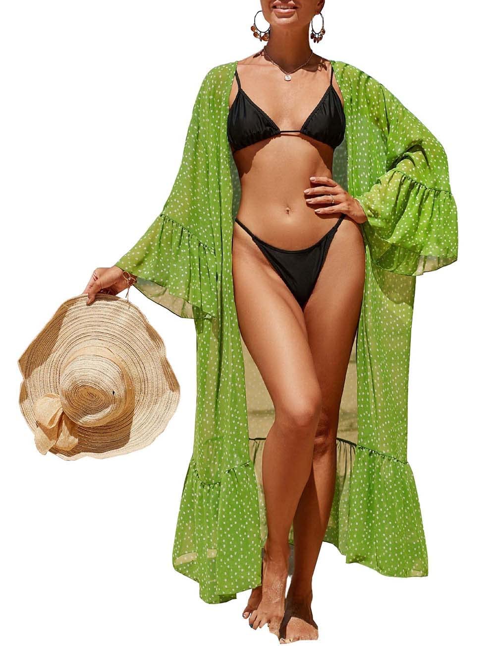 NLAND Vestido de Playa Mujer Suelto Cárdigan Bohemia Verano Kimono Largo Bikini Cover Up Caftan Casual Chic
