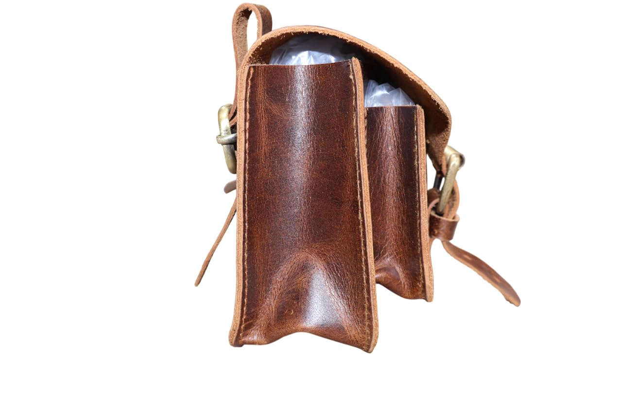 american blue - Borsa da moto vintage, in vera pelle di capra, con fibbia a 2 cinghie e chiusura rapida, borsa porta attrezzi marrone, rinforzata, per manubrio, forcelle, bicicletta, Hide Elegance