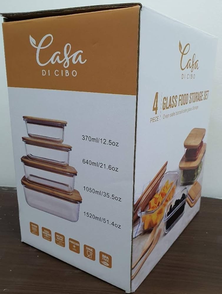 EcoPreps Glass Food Storage Containers With Bamboo Lids[4 Pack]100