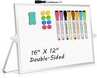 AMUSIGHT Magnetic Dry Erase Whiteboard 16x12 Double-Sided with Stand - Portable Desktop Board for Office, Home, School Drawing
