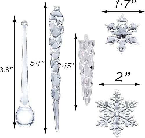 Miniatura 2 de 50 piezas de decoración de Navidad acrílico copo de nieve carámbano árbol de Navidad colgante transparente DIY adorno colgante decoración de fiesta