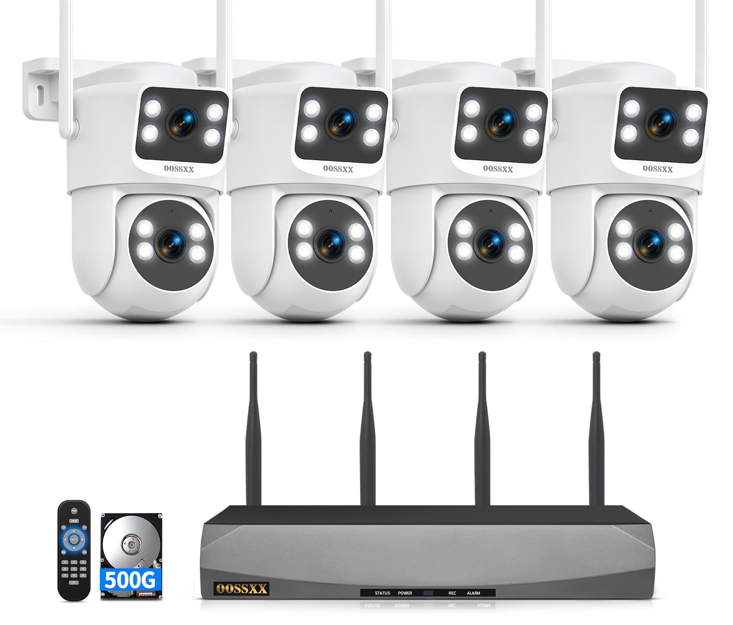 4MP PTZ Dual Lens Wireless Security Camera System WiFi Cameras 500G HDD