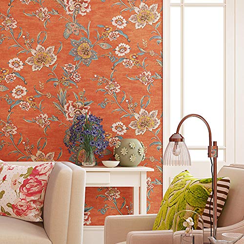 Glow4U Orange Vintage Floral Contact Paper Retro 70S Country Peel And Stick Flower Wallpaper For Kitchen Backsplash Bedroom Wall Decor 20.83" X 117" #TOP4