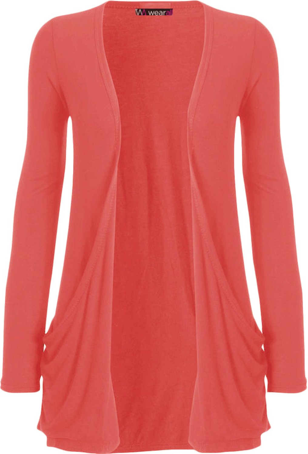 WearAll Ladies Long Sleeve Boyfriend Cardigan Womens Top - Coral - 20/22
