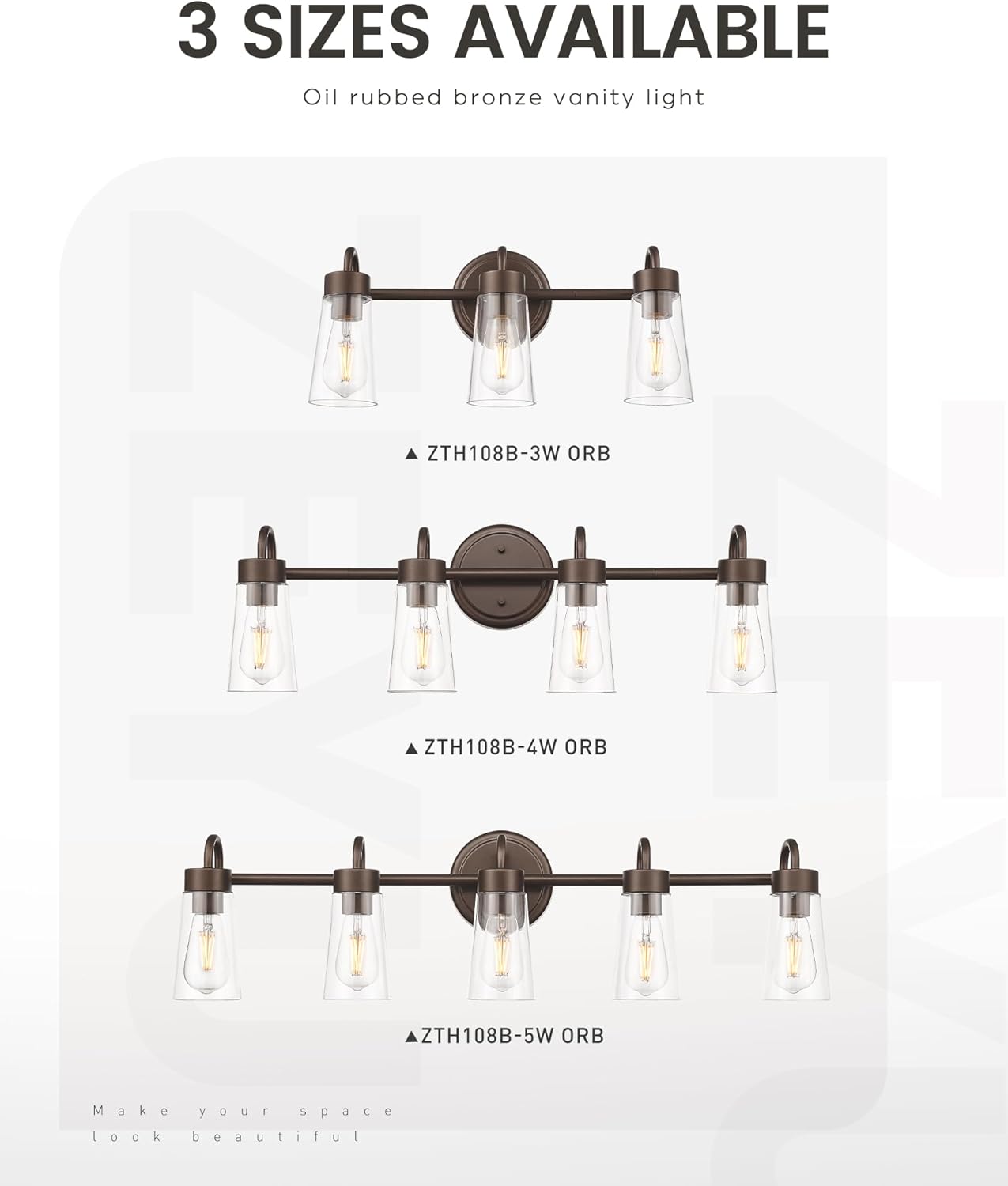 zeyu Modern Vanity Lighting Fixtures, 4 Light Fixtures for Bathroom Above Mirror, Oil Rubbed Bronze Finish with Clear Glass, ZTH108B-4W ORB