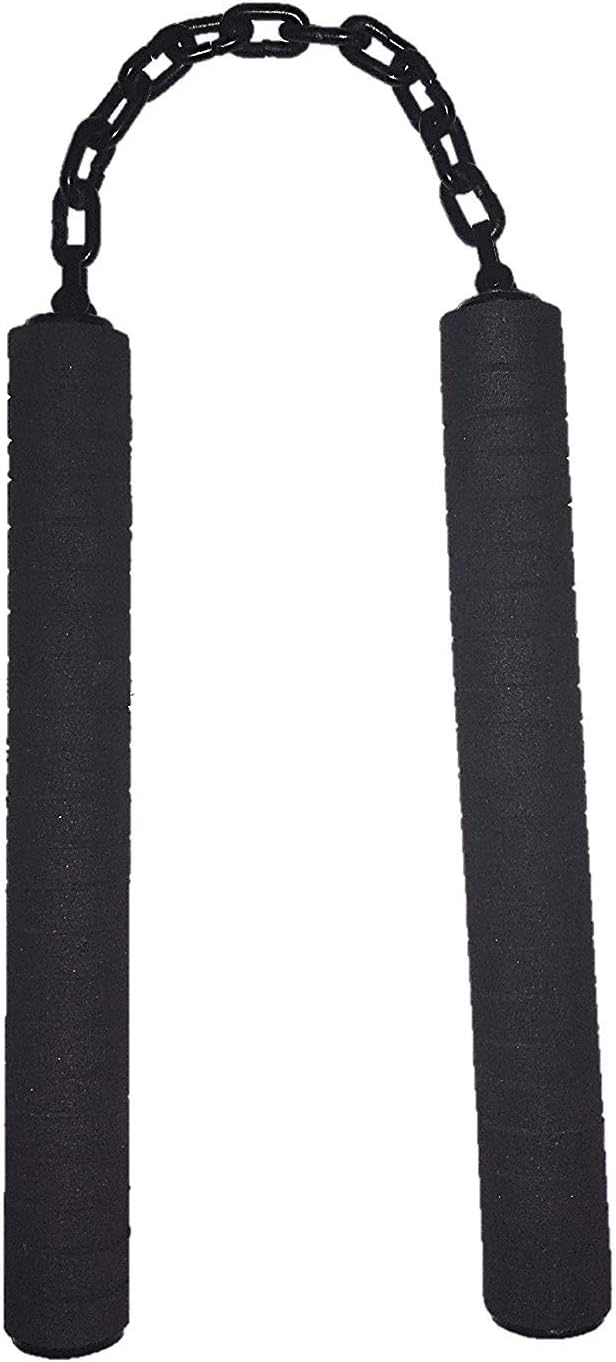 Foam Nunchaku, Black Colour Foam Wooden Handle 10" with 9" Black Metal Chain,Pack of 1,(Martial Art & Equipment nanchaku)