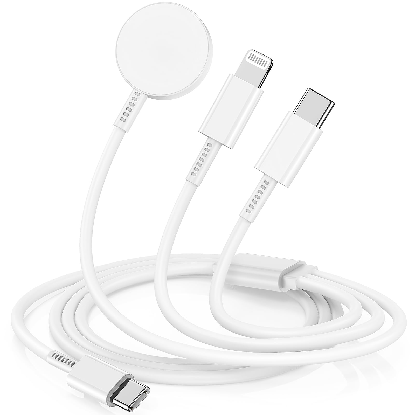 USB C Apple Watch Charger, [MFi Certified] 3 in 1 iPhone and iWatch Magnetic iWatch Fast Charging Cable Cord 6ft for Apple Watch Series Ultra 10/9/8/7/SE/6/5/4/3/2/1, iPhone 16 Pro Max/15/14/13/12/11
