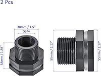 Vista 3 de Paquete de 2 accesorios de mamparo de PVC – Conector de tanque de agua de doble rosca, con junta de silicona, para acuarios