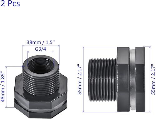 Miniatura 3 de M METERXITY Paquete de 2 accesorios de mamparo de PVC  Conector de tanque de agua de doble rosca, con junta de silicona, para acuarios, (G34 hembra