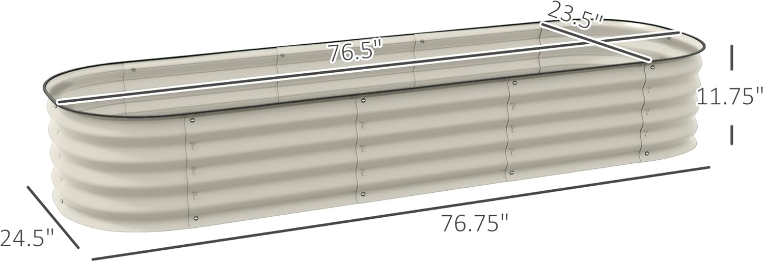 6.4' x 2' x 1' Galvanized Raised Garden Bed Kit, Outdoor Metal Elevated Planter Box with Safety Edging, Easy Stock Tank for Growing Flowers,s & Vegetables, Cream