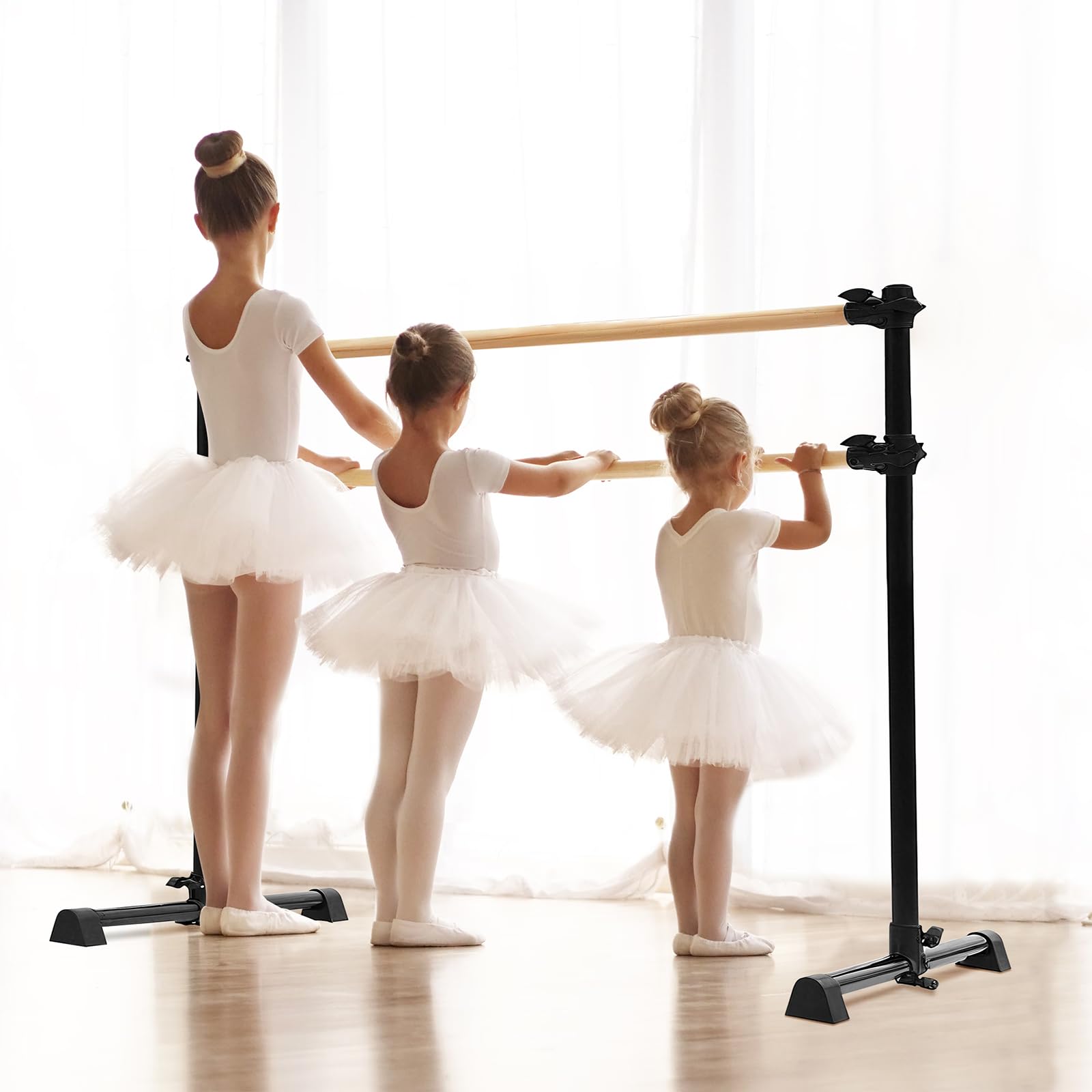 LIROPAU Barra de ballet doble, barra de ballet independiente con pies antideslizantes, altura ajustable de 15 a 122 cm para niñas, niños y adultos