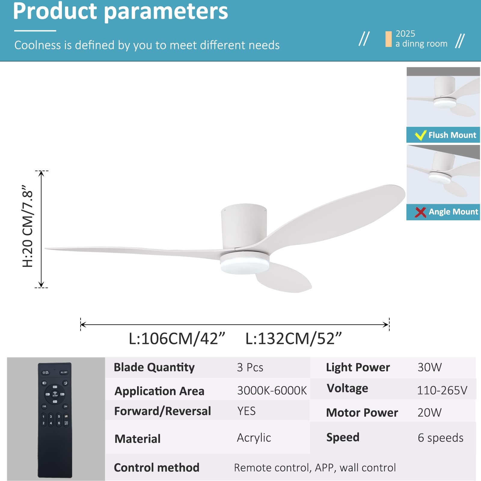 Deckenventilator Mit Beleuchtung Und Fernbedienung Leise Led Deckenleuchte Mit Ventilator Dimmbar 6-Gang Ceiling Fan with Light Timer Reversible DC-Motoren Schlafzimmer Wohnzimmer Weiß