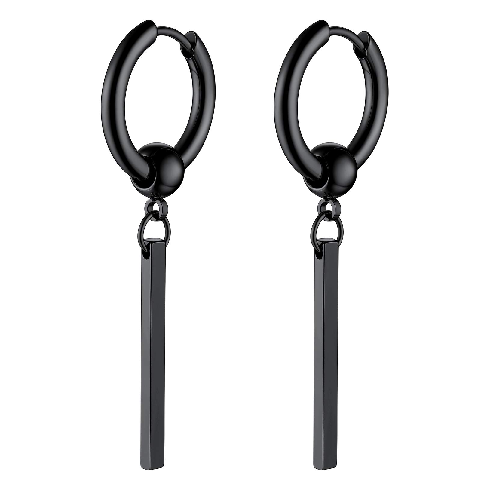 Dangle Earrings for Women Men, Long Vertical Bar Hoops, 12mm Gothic Punk Hoop, Black/Silver/Gold Plated Hypoallergenic Earring, Womens Drop Ear Jewellery Gift for Her (Comes with Premium Box)