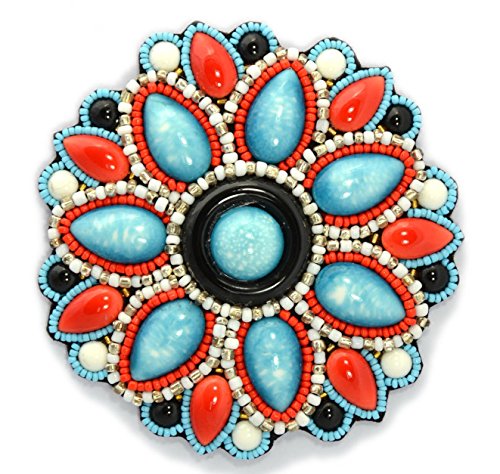 Broche porcelaine grande fleur rouge turquoise : égayez une tenue terne avec ce bijou