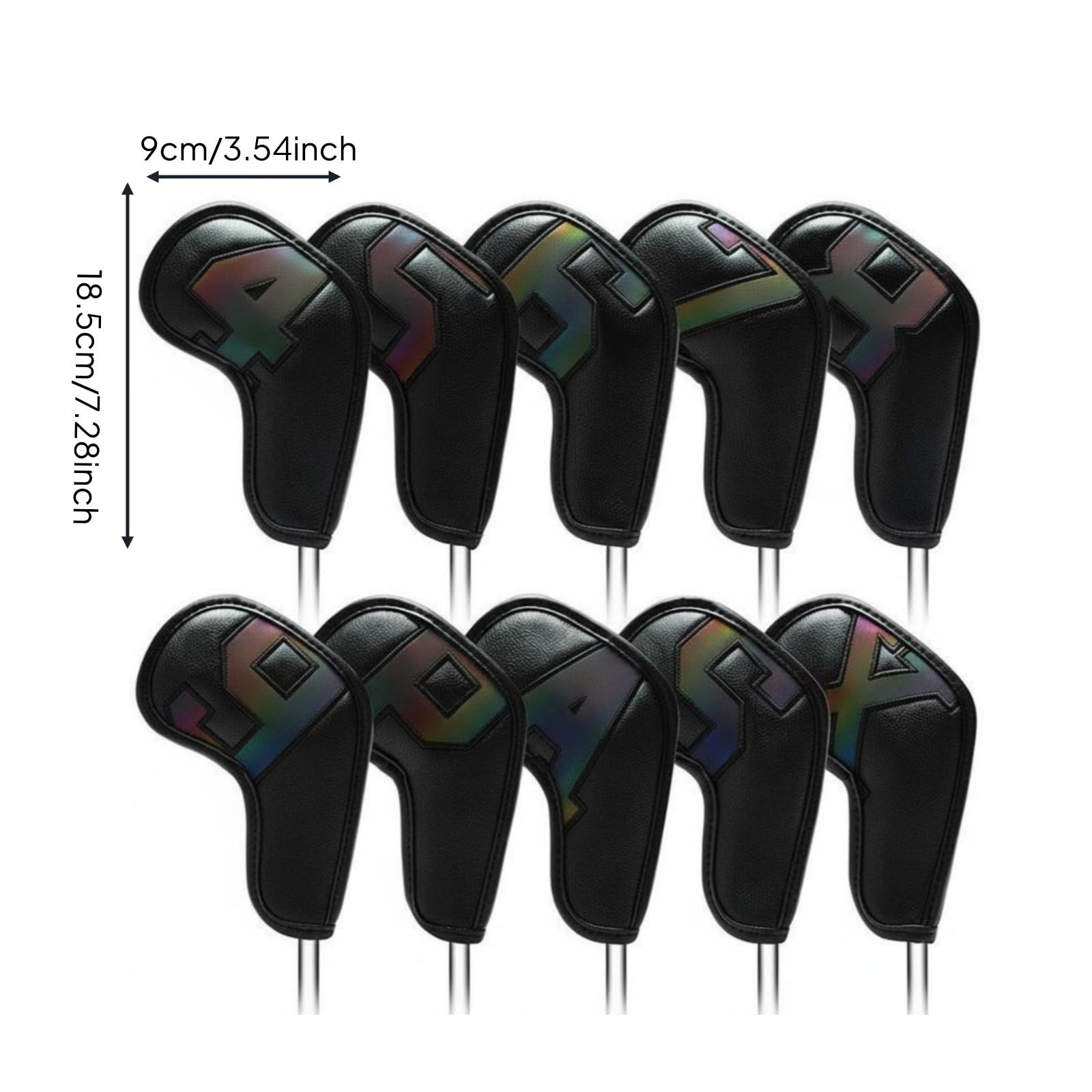 Fundas de Hierros de Golf Fundas Protectoras Cubiertas Protectores Capuchones en Material PU Resistente al Agua con Números para, Negro Láser